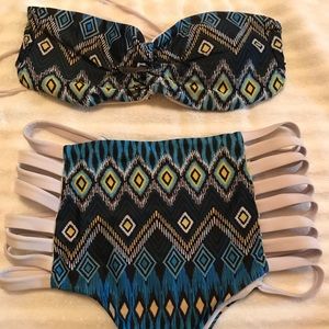 Colorful print, lightly worn high waisted bikini L